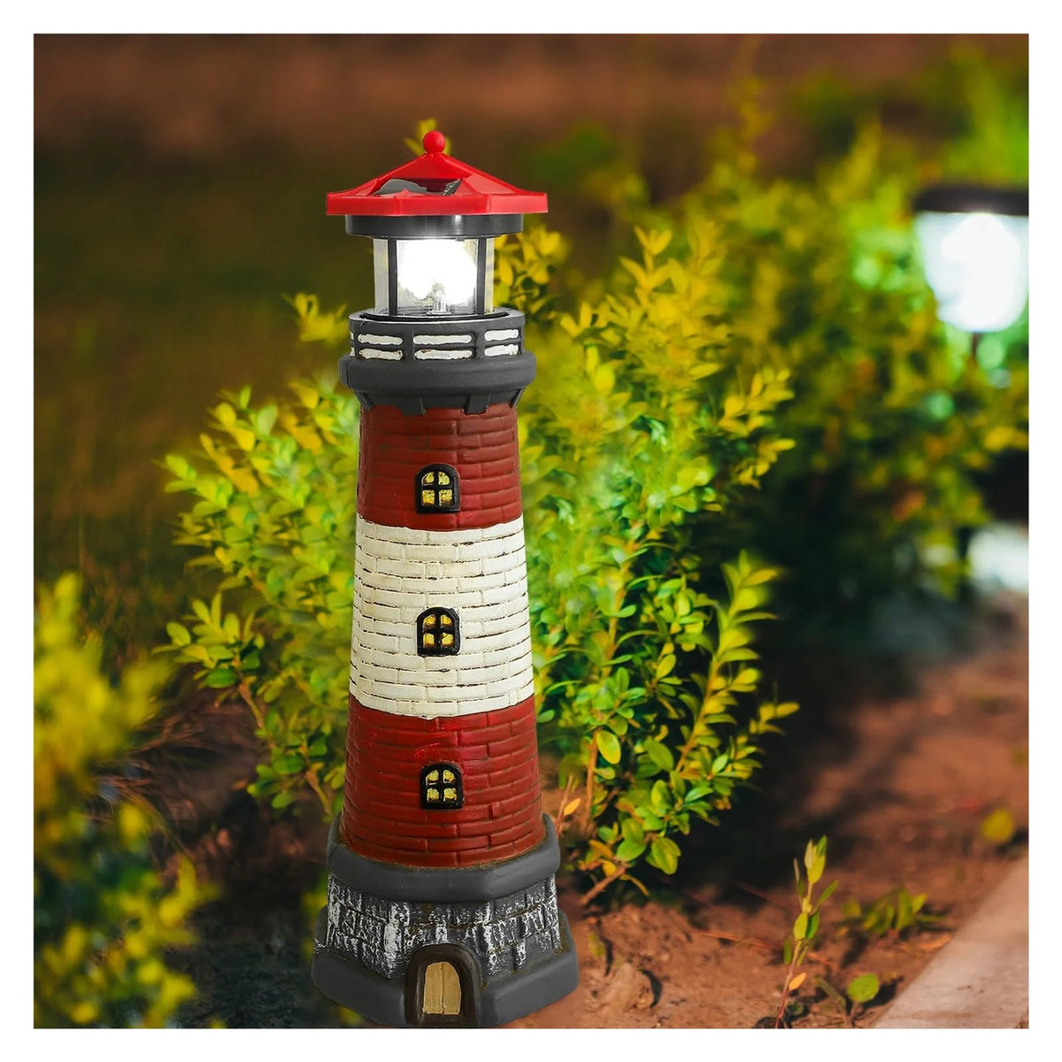 Solar Powered Lighthouse Rotating Beacon Red Resin H24252