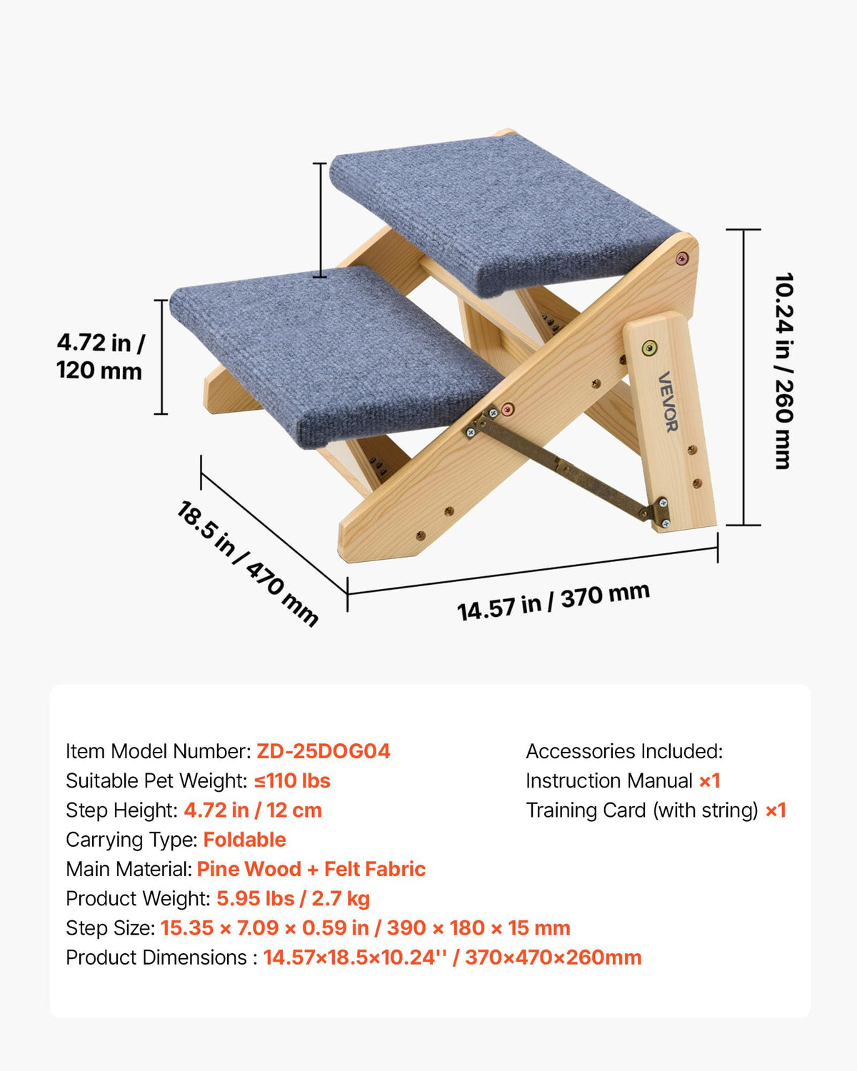 Wood 2-Step Pet Stairs D1204