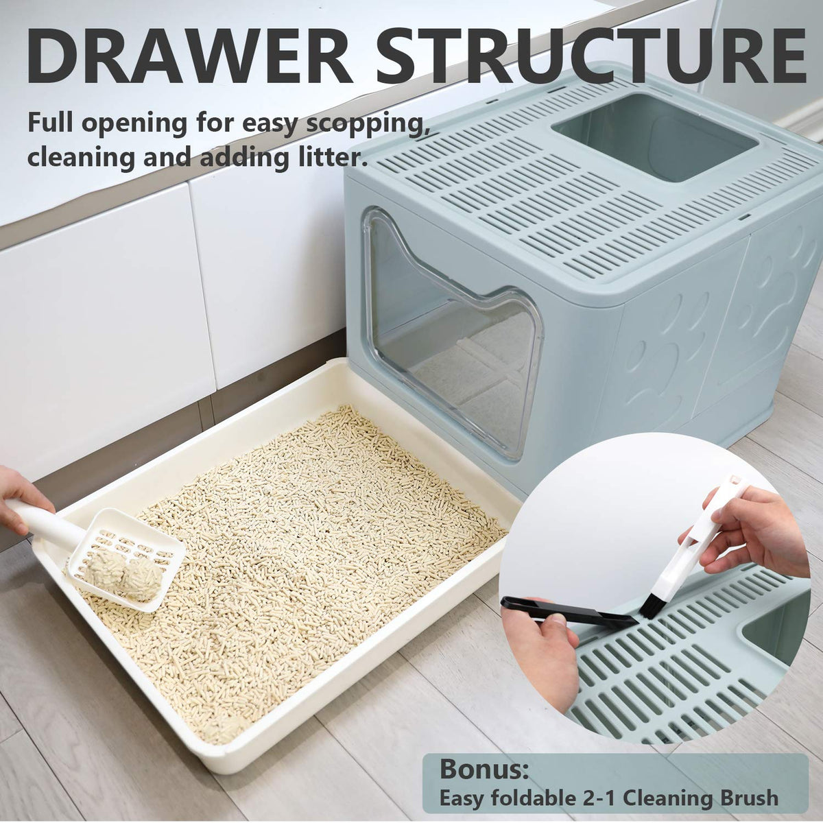 Foldable Enclosed Cat Litter Box with Lid and Litter Scoop N871
