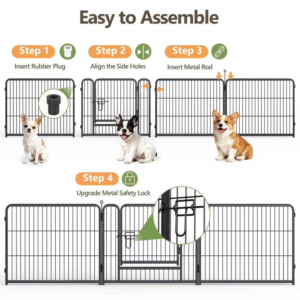 24" Height 16 Panels Foldable Metal Dog Playpen with Door G603857