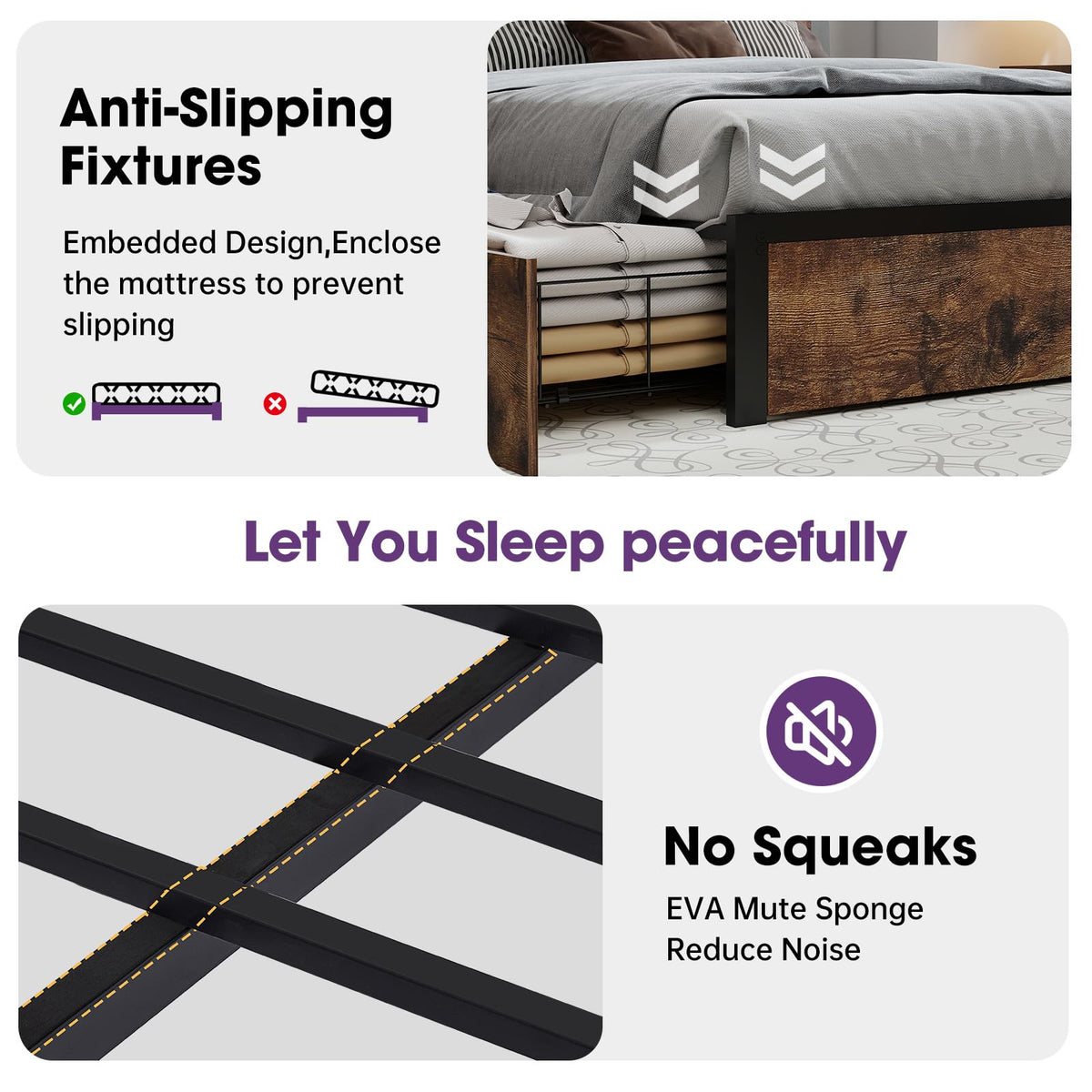 Queen Size Bed Frame with LED Light Headboard and 4 Storage Drawers O696