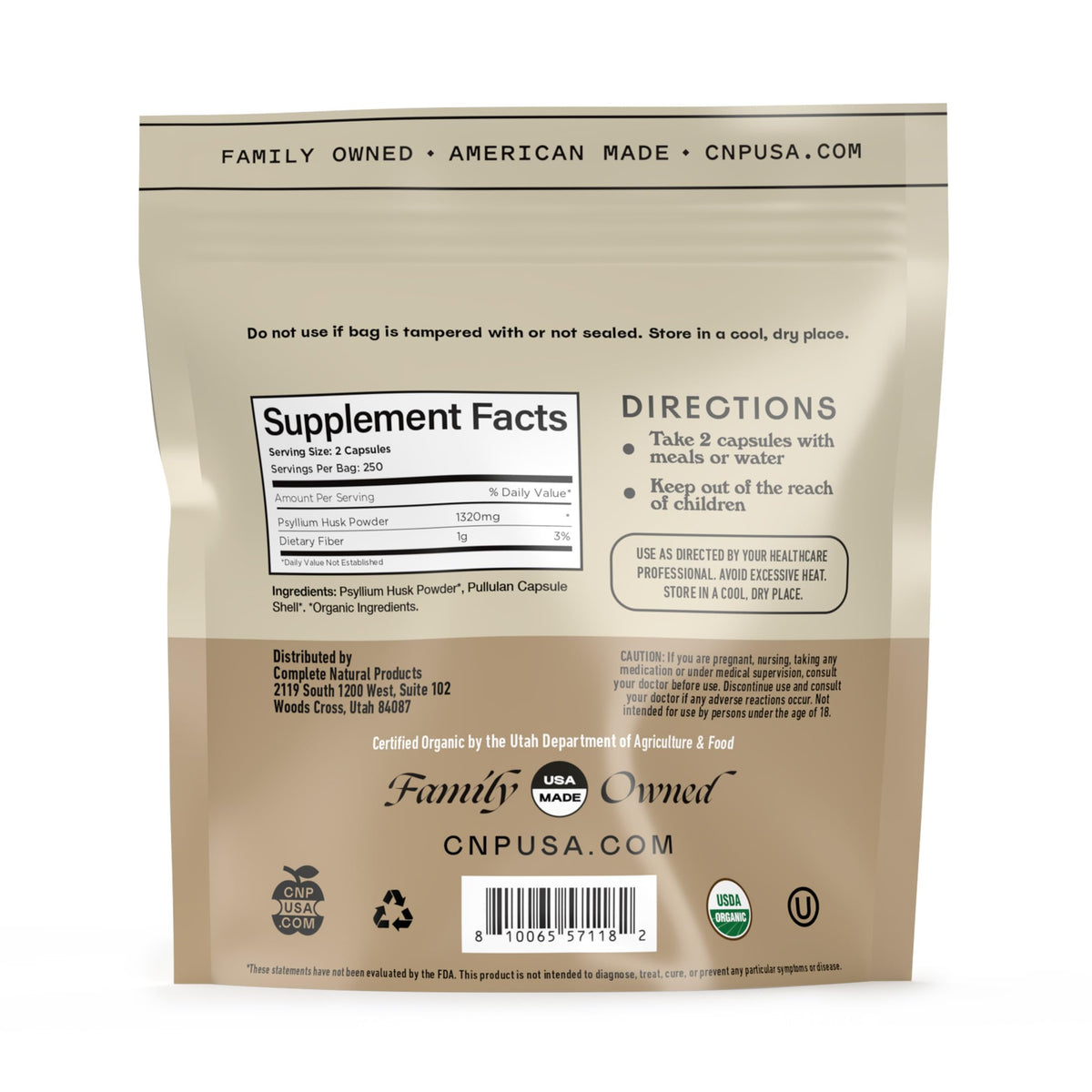 Organic Psyllium Husk Capsules 660mg 500ct E998