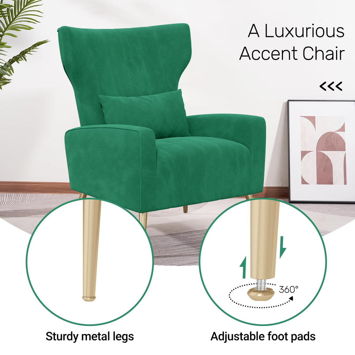 Velvet Accent Chair Set of 2 Wingback Green Y5377