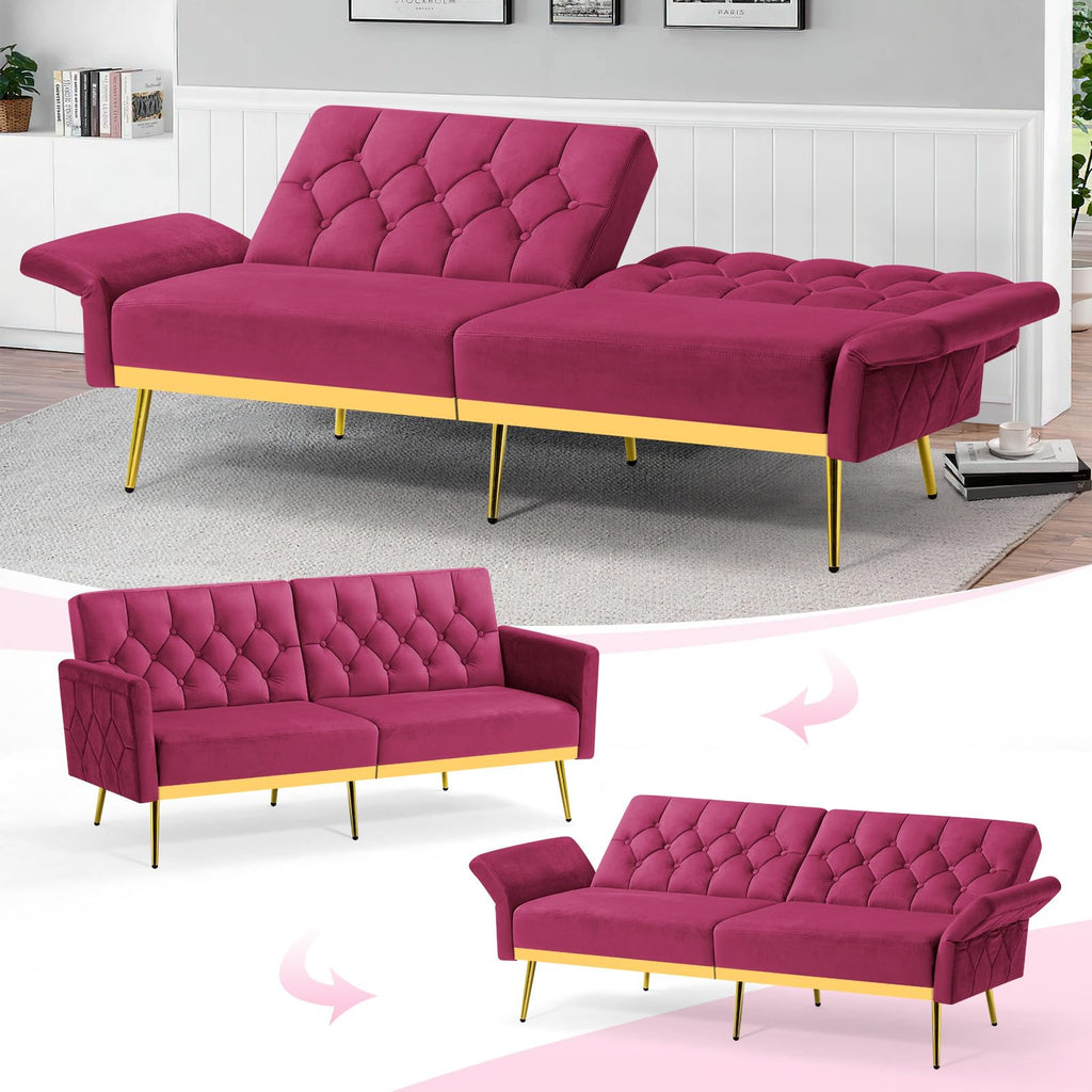 Velvet Sofa Bed with Adjustable Armrests & Backrests B18984