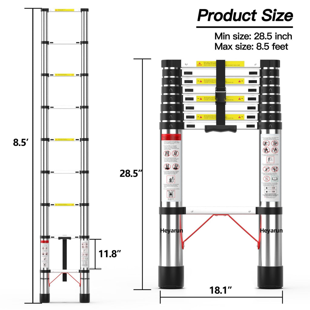 8.5 FT Aluminum Telescoping Ladder 330 lbs Capacity R886