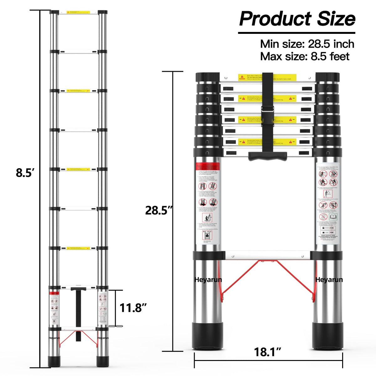 8.5 FT Aluminum Telescoping Ladder 330 lbs Capacity R886