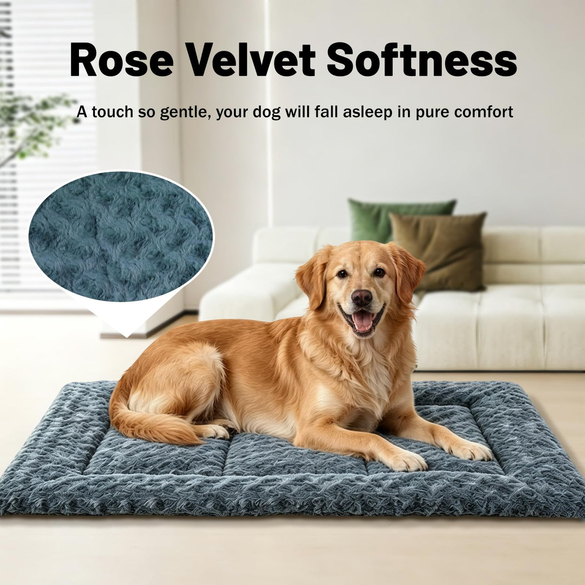 Washable Rose Velvet Dog Crate Mat D1574