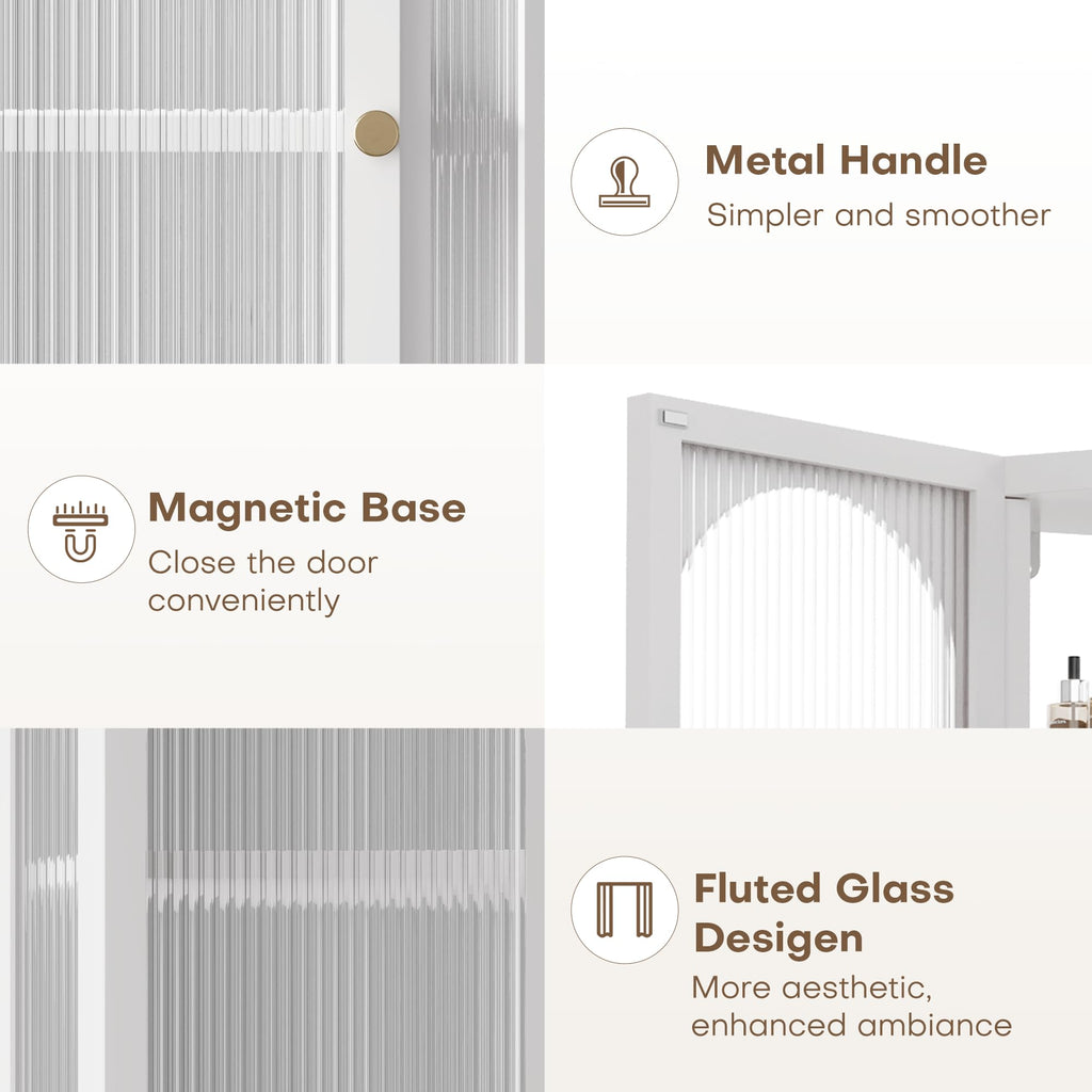 White Metal Corner Wall Cabinet with Glass Doors and Shelves K9521