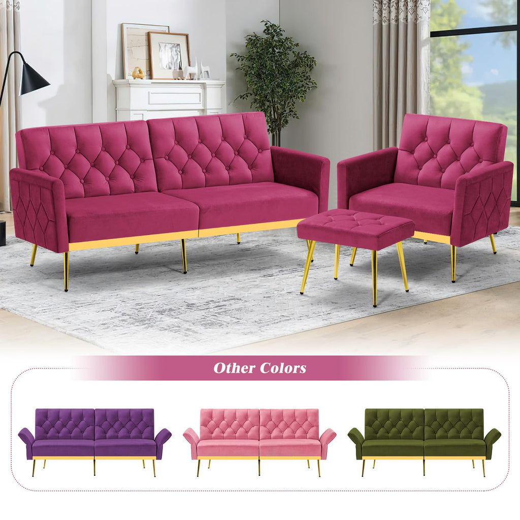 Velvet Sofa Bed with Adjustable Armrests & Backrests B18984