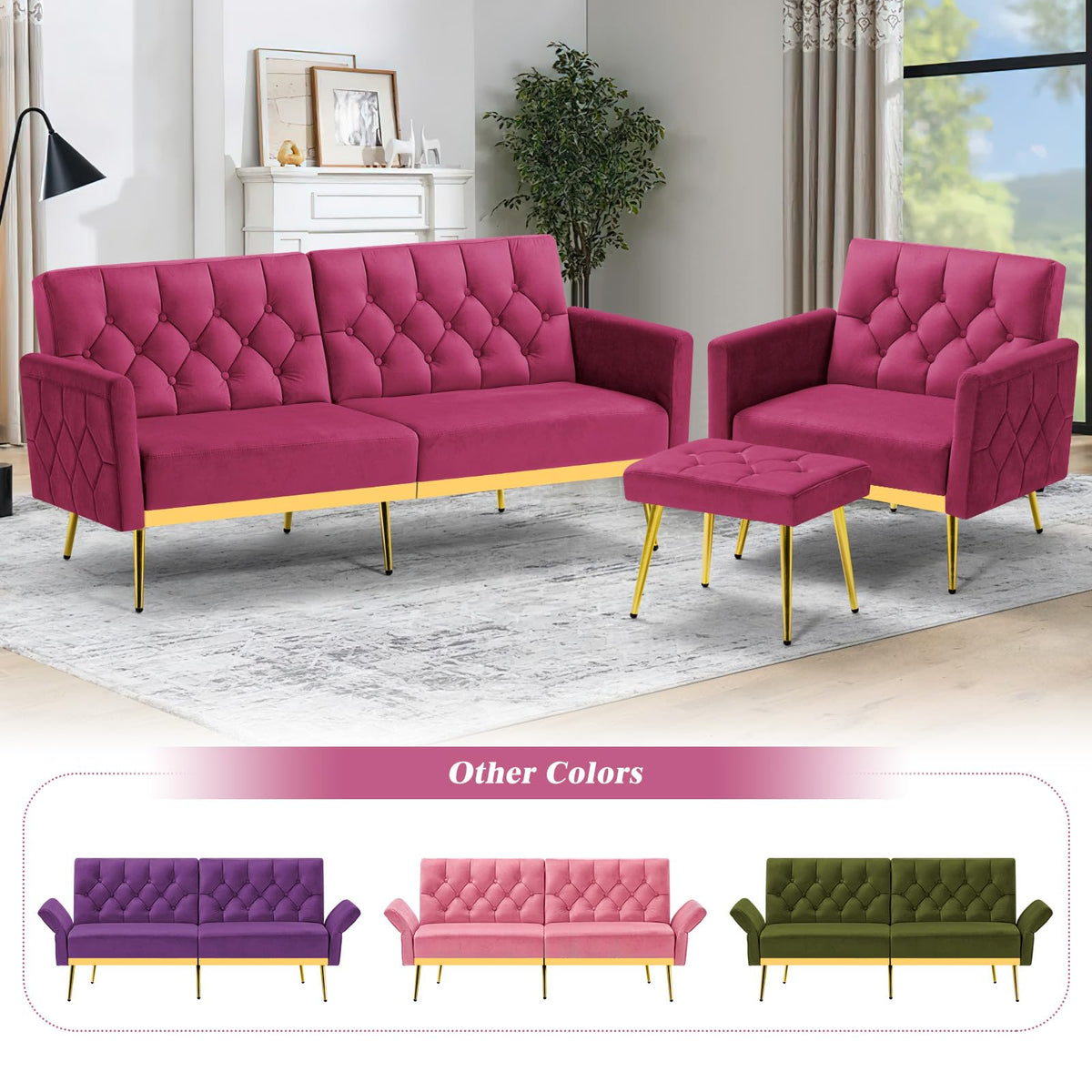 Velvet Sofa Bed with Adjustable Armrests & Backrests B18984
