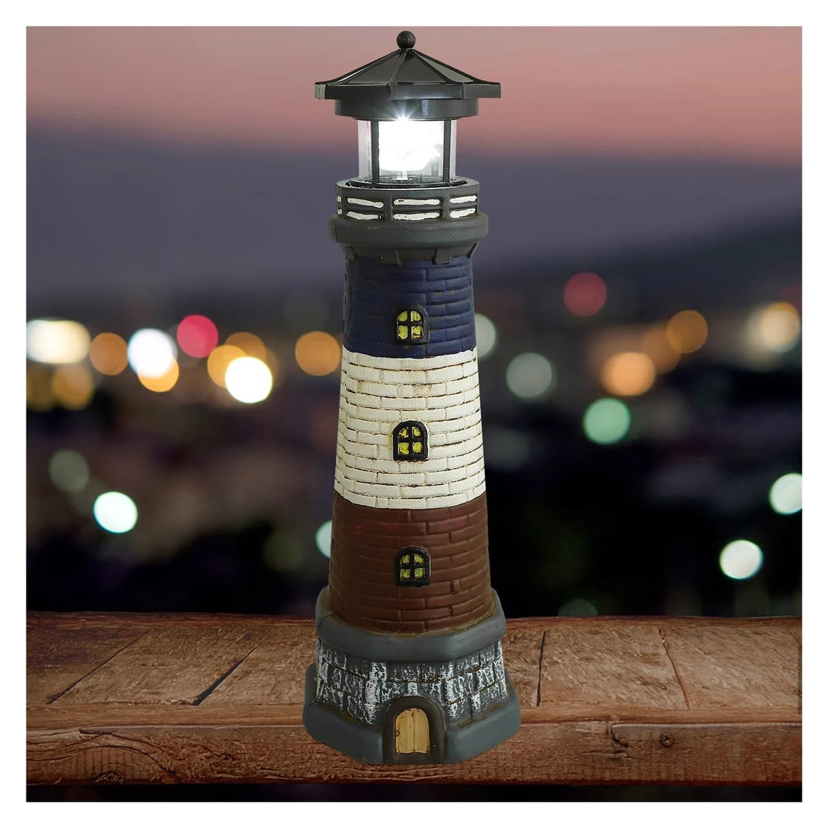 Solar Powered Lighthouse Rotating Beacon Red Resin H24252