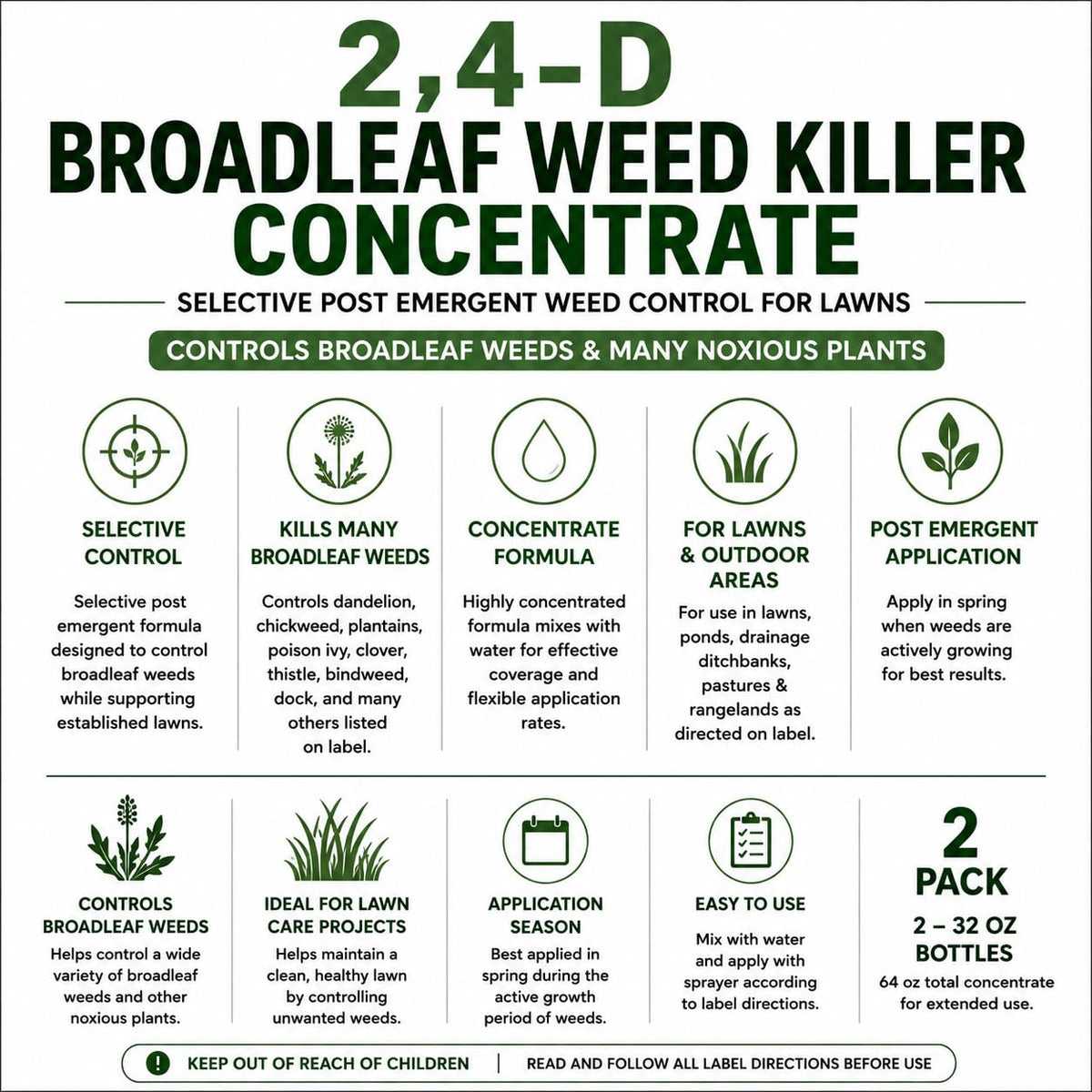 2,4-D Broadleaf Weed Killer Concentrate 32 oz 2 Pack Z50653