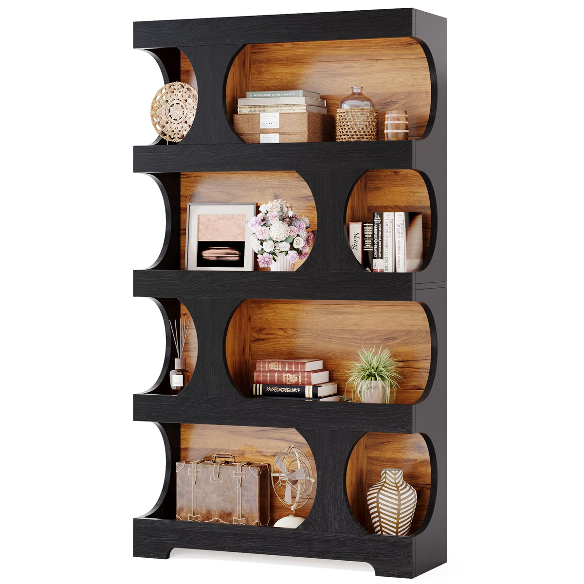 71" Tall 4-Tier S-Shaped Wood Bookcase Q35410