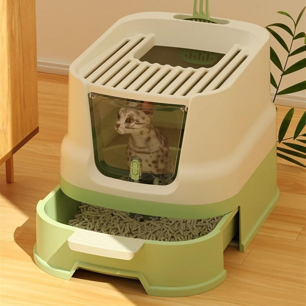 Enclosed Plastic Cat Litter Box with Lid and Scoop V879