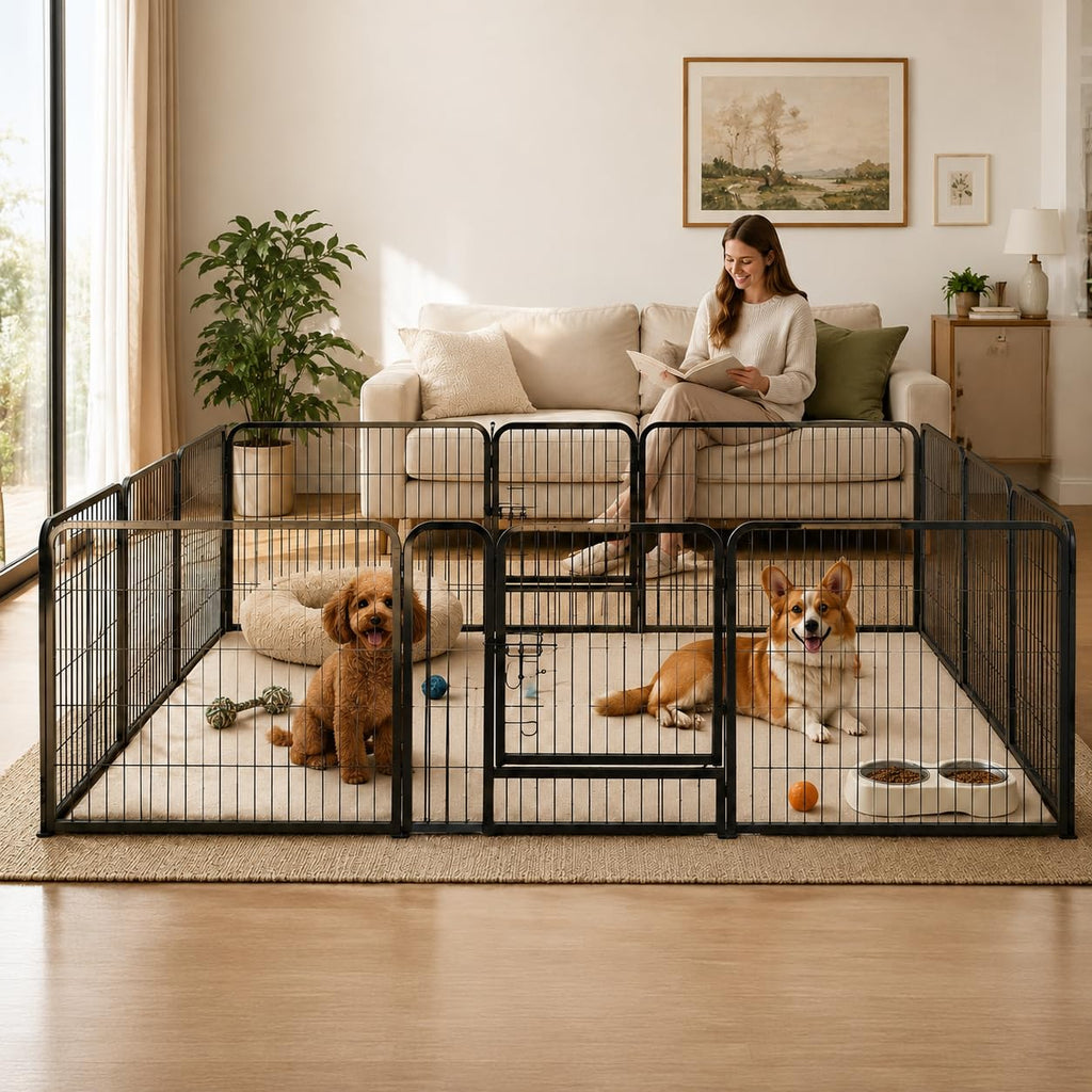 24" Height 16 Panels Foldable Metal Dog Playpen with Door G603857