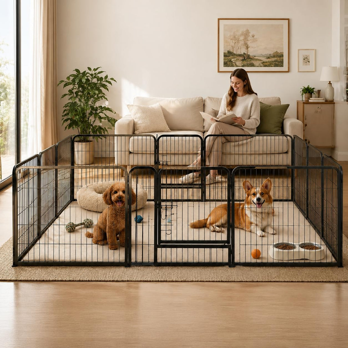 24" Height 16 Panels Foldable Metal Dog Playpen with Door G603857