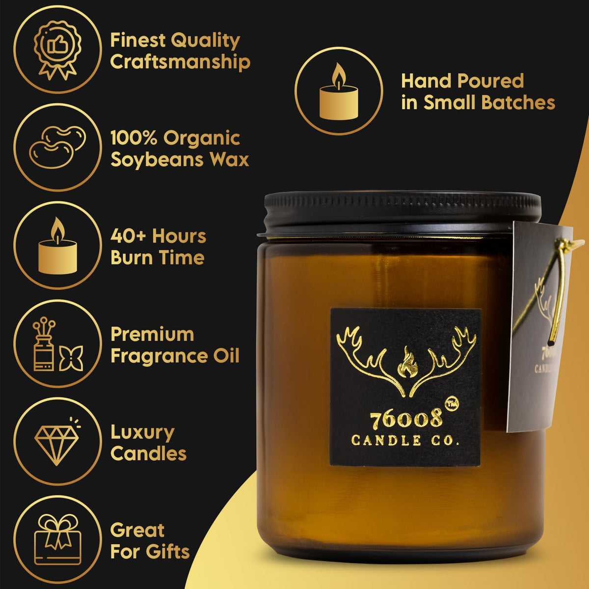 Soy Candle with Wood Wick in Amber Glass Jar S359265