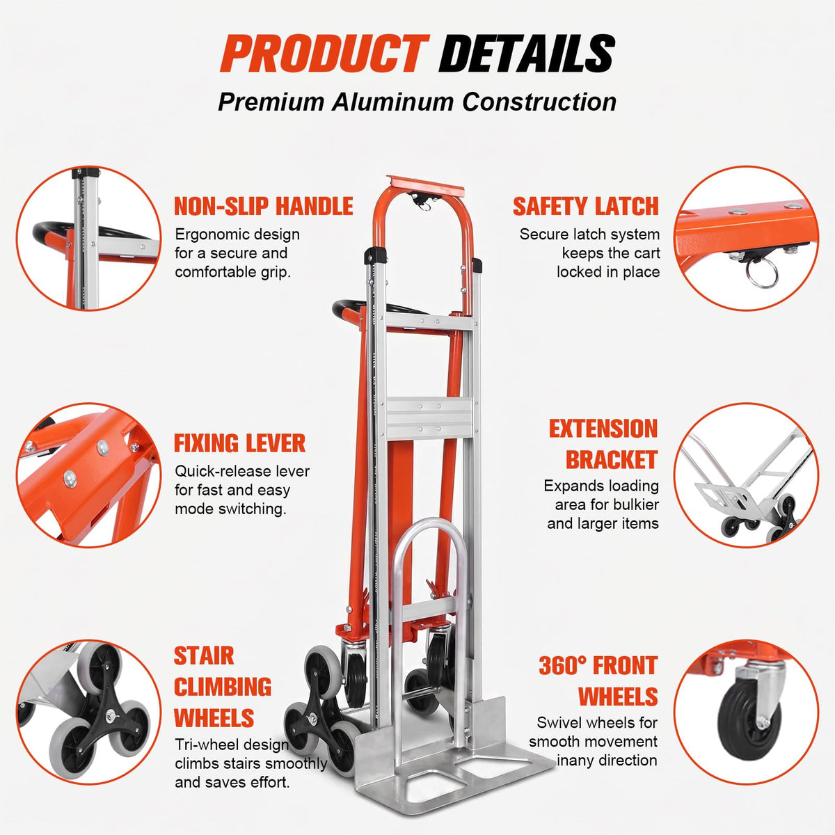 4-in-1 Convertible Stair Climbing Hand Truck, 1000LBS Heavy Duty Folding Aluminum Dolly Cart with Wheels & Handle U51050
