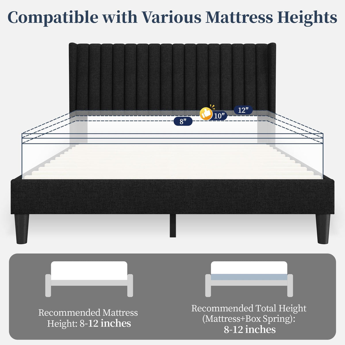 Black Queen Bed Frame with Headboard G411