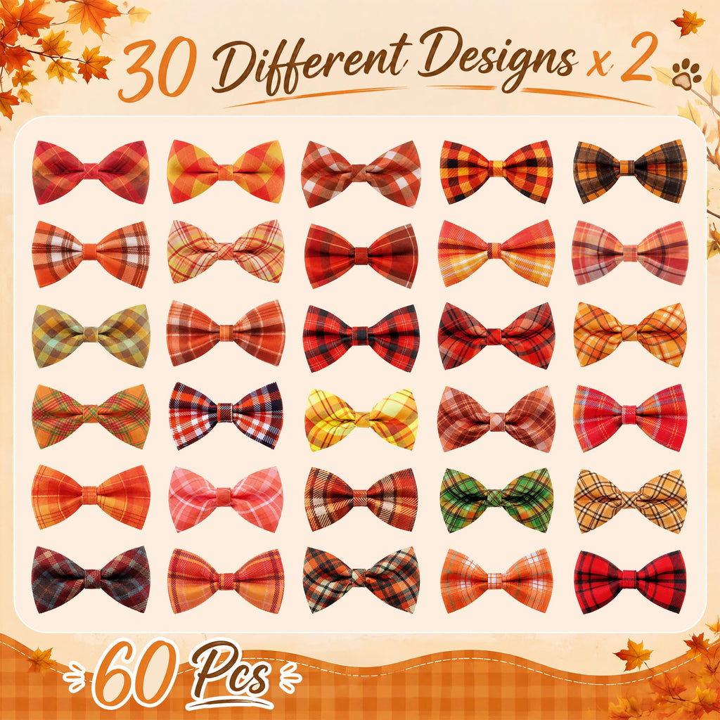 60 Pcs Plaid Dog Collar Bow Ties K450452