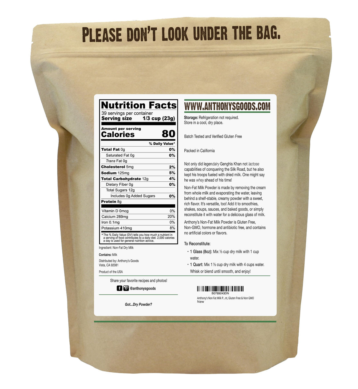 Non Fat Instant Milk Powder 2 lb P165