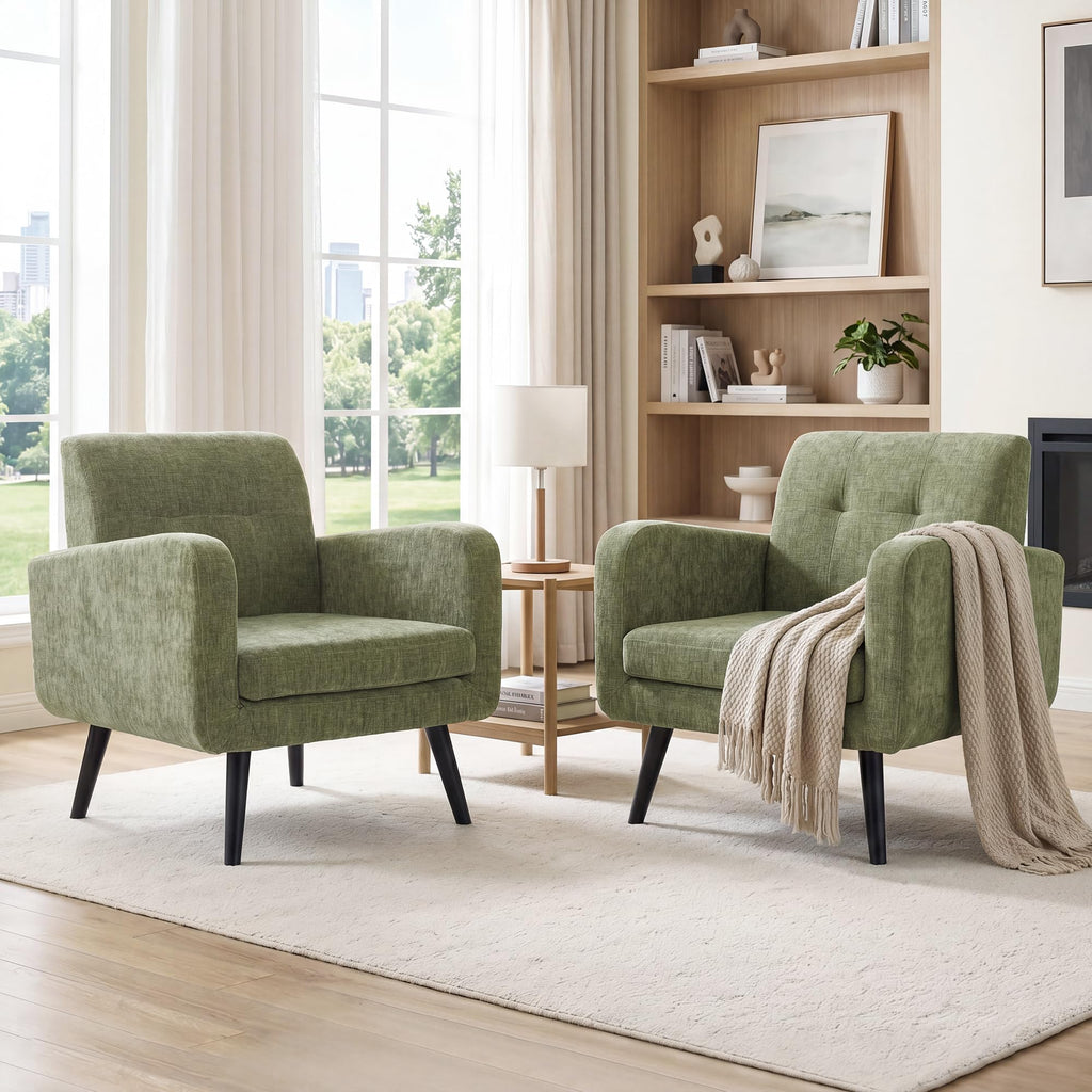 Olive Green Chenille Upholstered Accent Chairs Set of 2 D24352