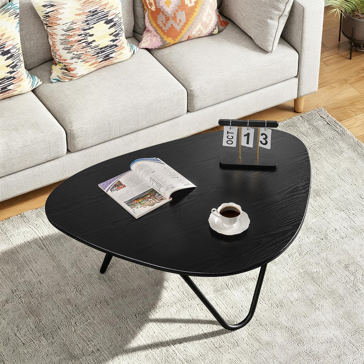 Black Wood Coffee Table with Metal Base H1032