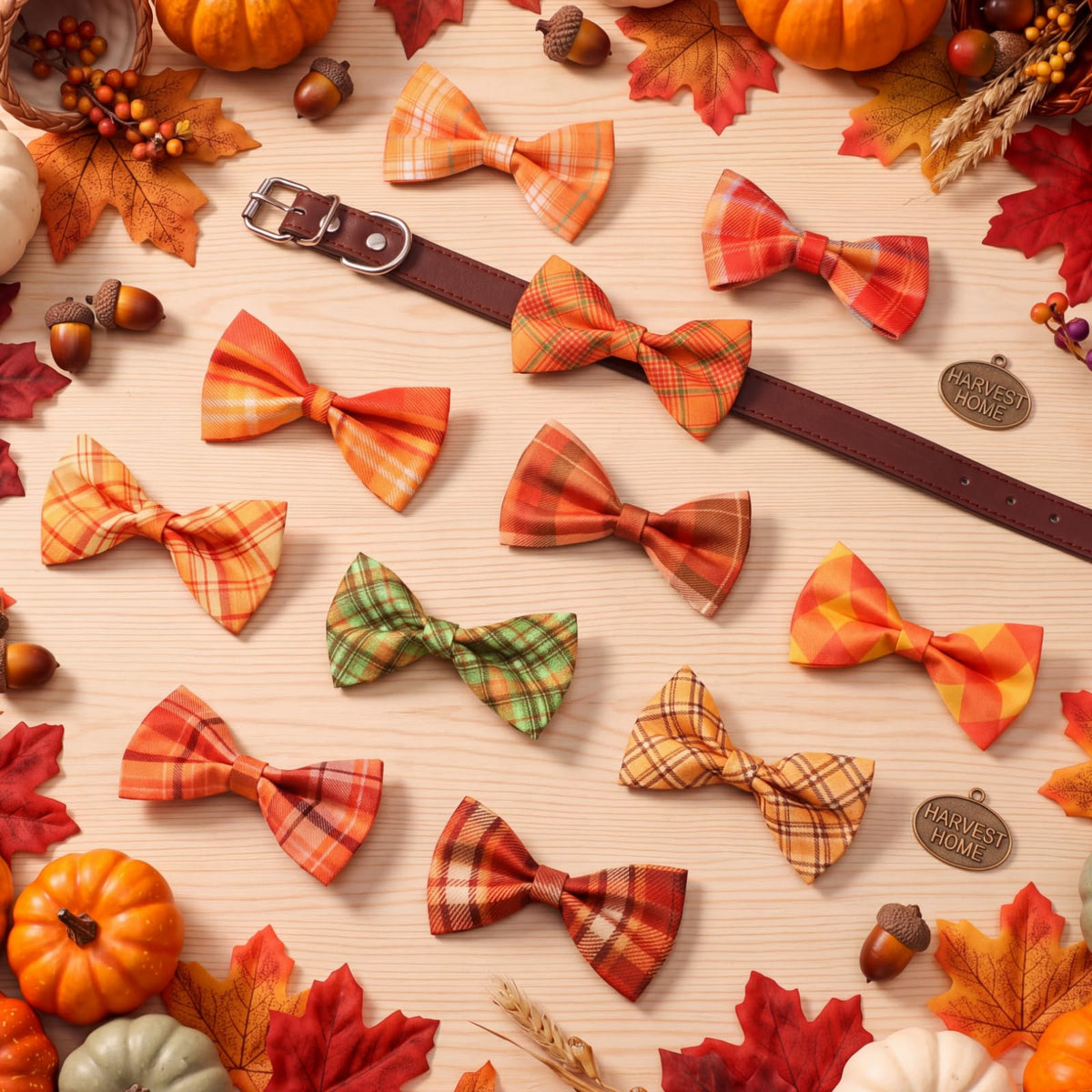 60 Pcs Plaid Dog Collar Bow Ties K450452