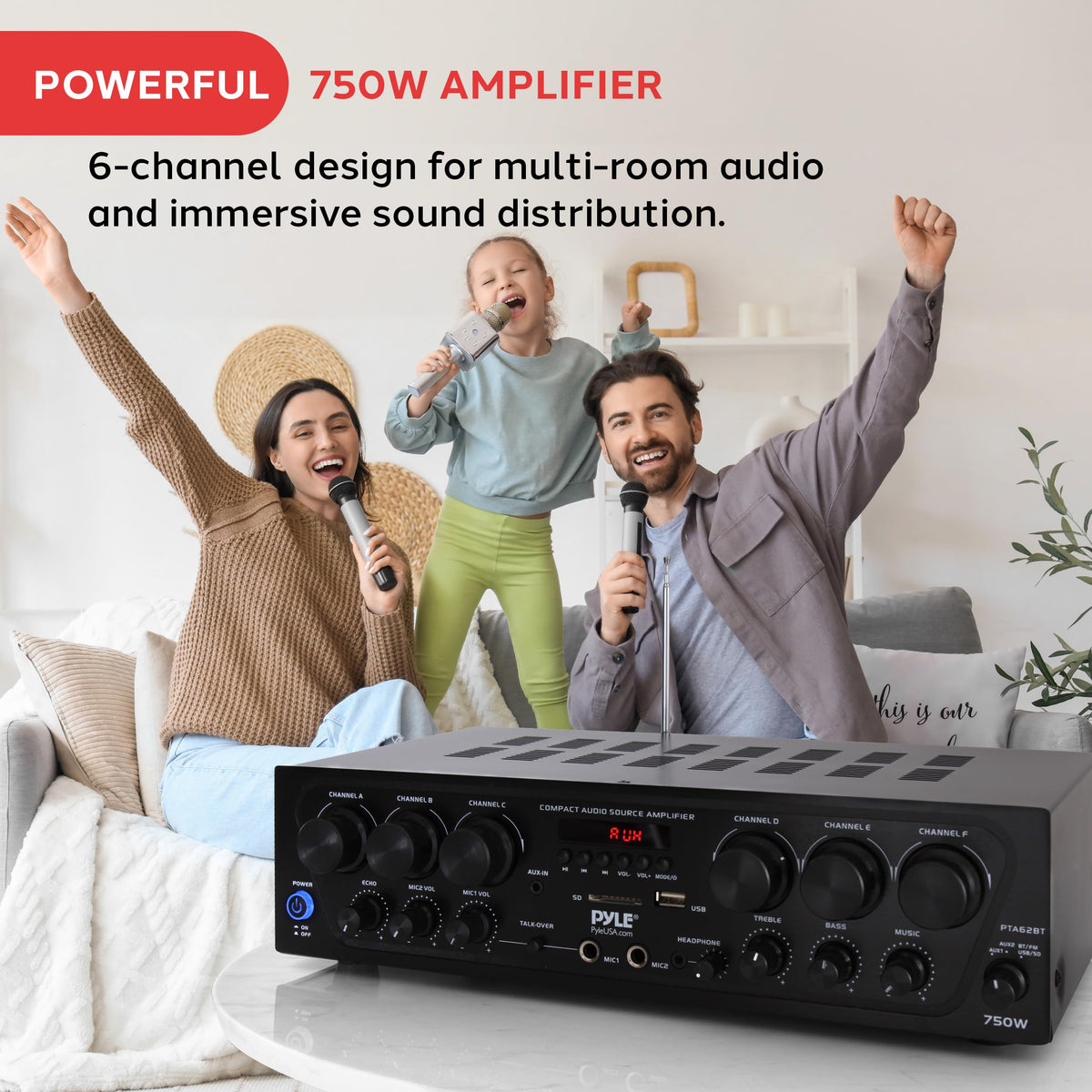 6 Channel 750 Watt Bluetooth Wireless Home Amplifier C489