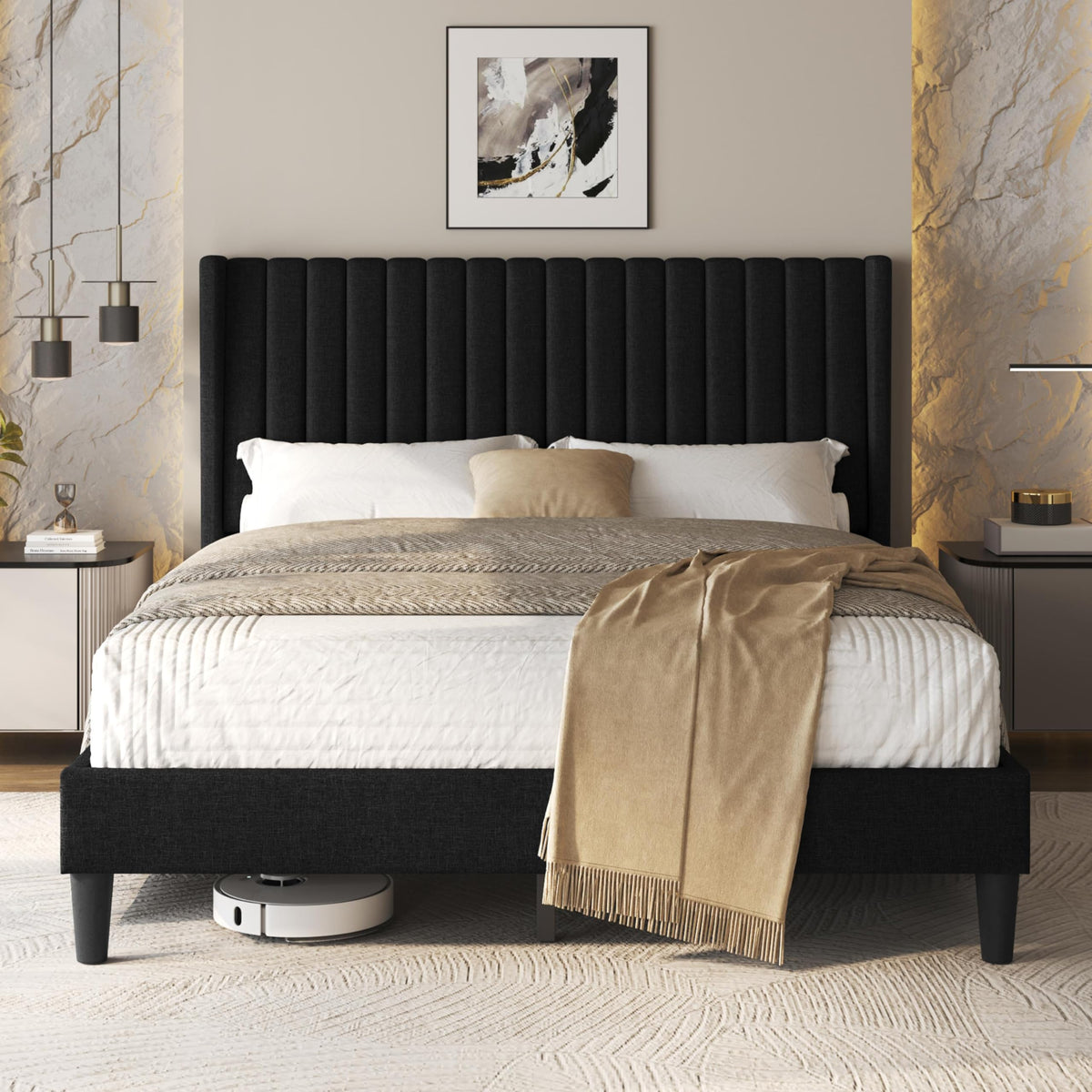 Black Queen Bed Frame with Headboard G411