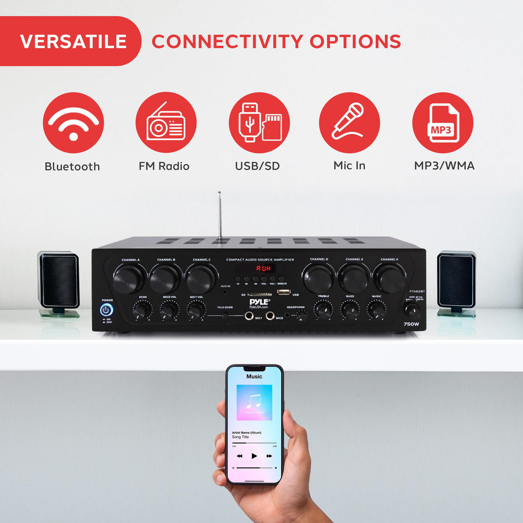 6 Channel 750 Watt Bluetooth Wireless Home Amplifier C489