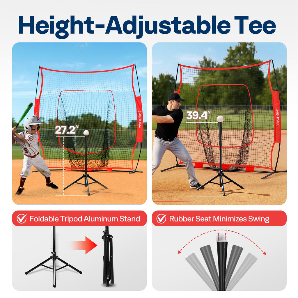 Baseball & Softball Training Net with Batting Tee, 7 x 7 ft. B3401