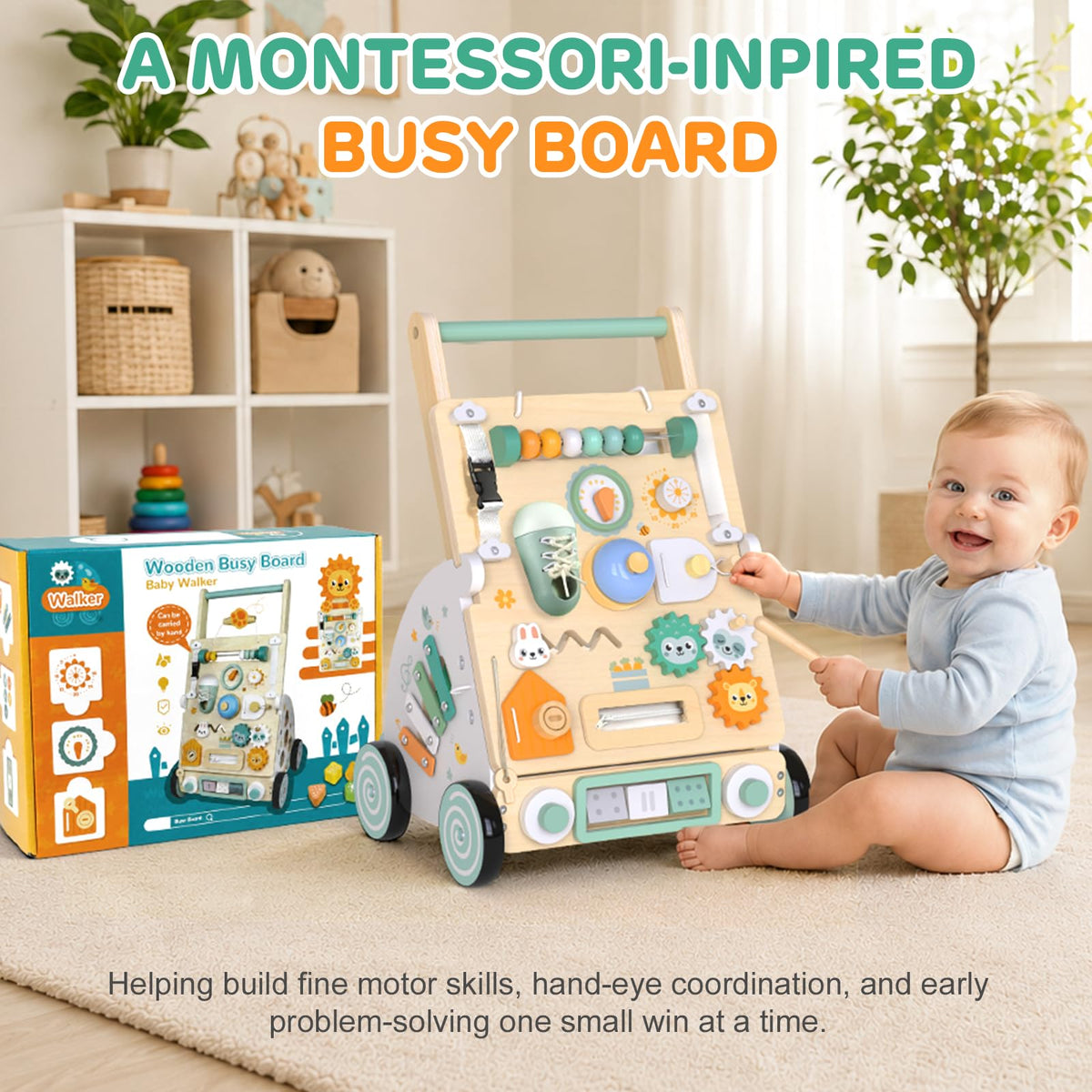 Wooden Baby Walker with Detachable Busy Board Z8478