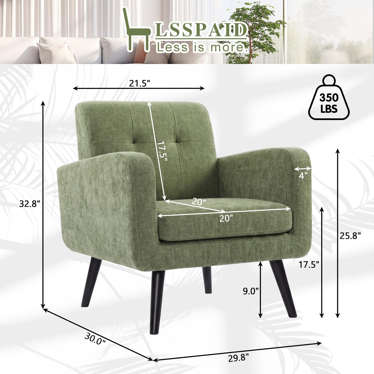 Olive Green Chenille Upholstered Accent Chairs Set of 2 D24352