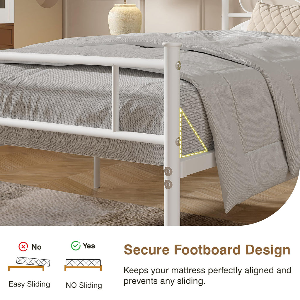 Full Size White Metal Platform Bed Frame with Headboard C42893