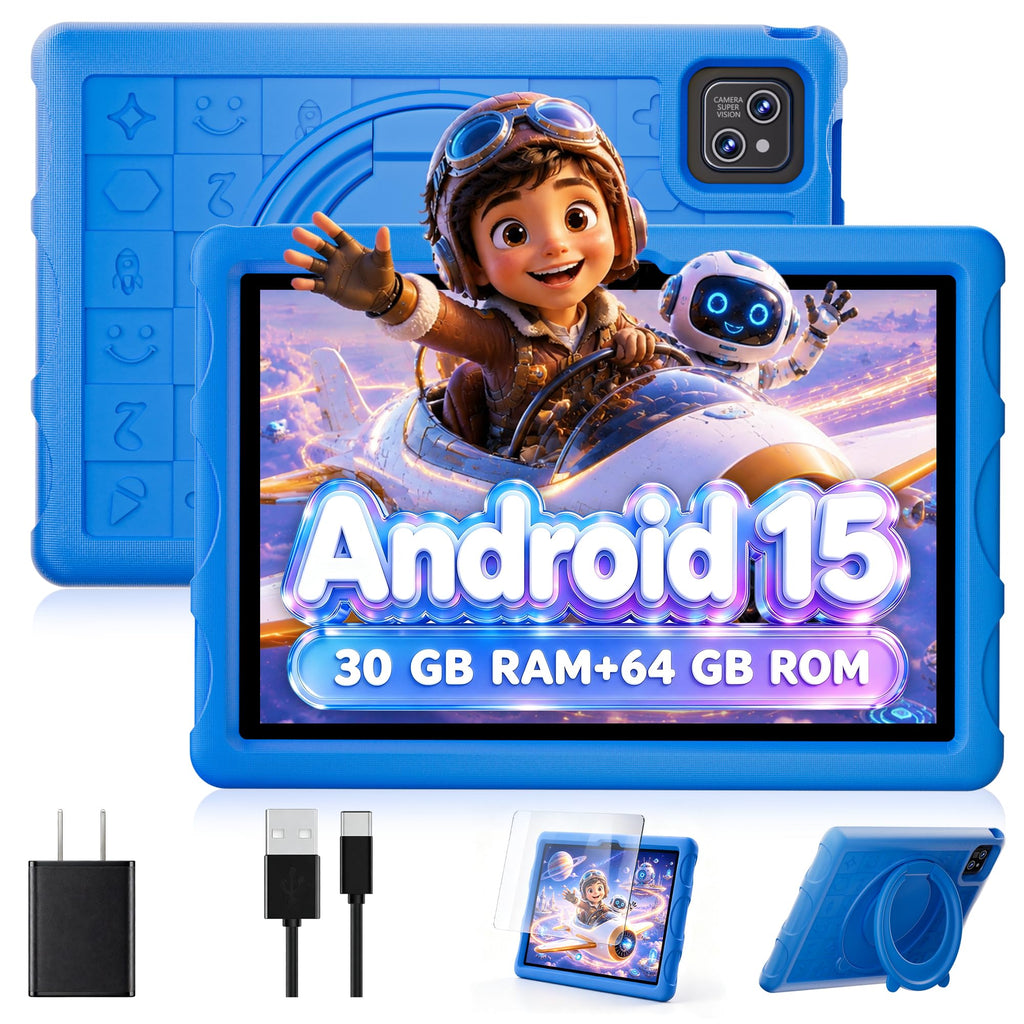 10.1 inch Android 15 Tablet with Drop-proof Case Blue V357126
