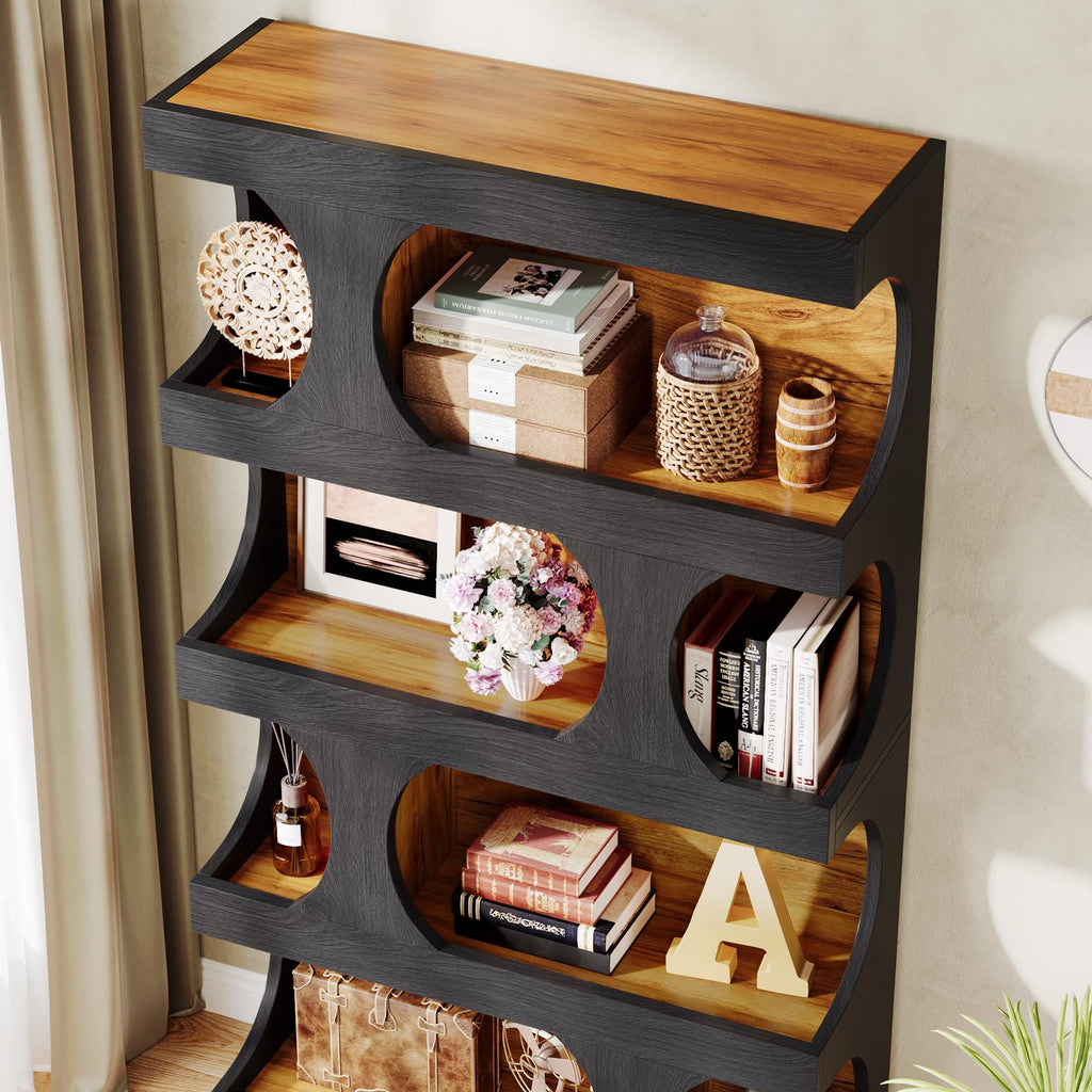 71" Tall 4-Tier S-Shaped Wood Bookcase Q35410