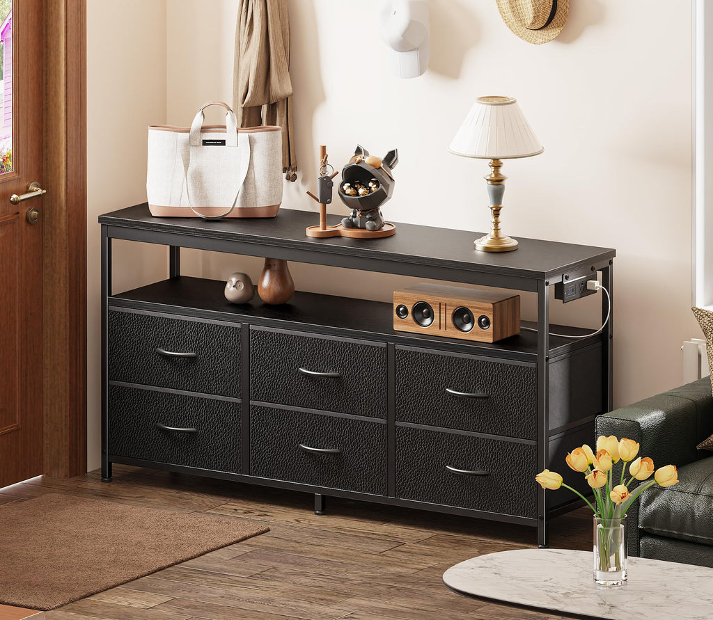 Black 47 Inch 6 Drawer TV Stand with Power Outlets M11542