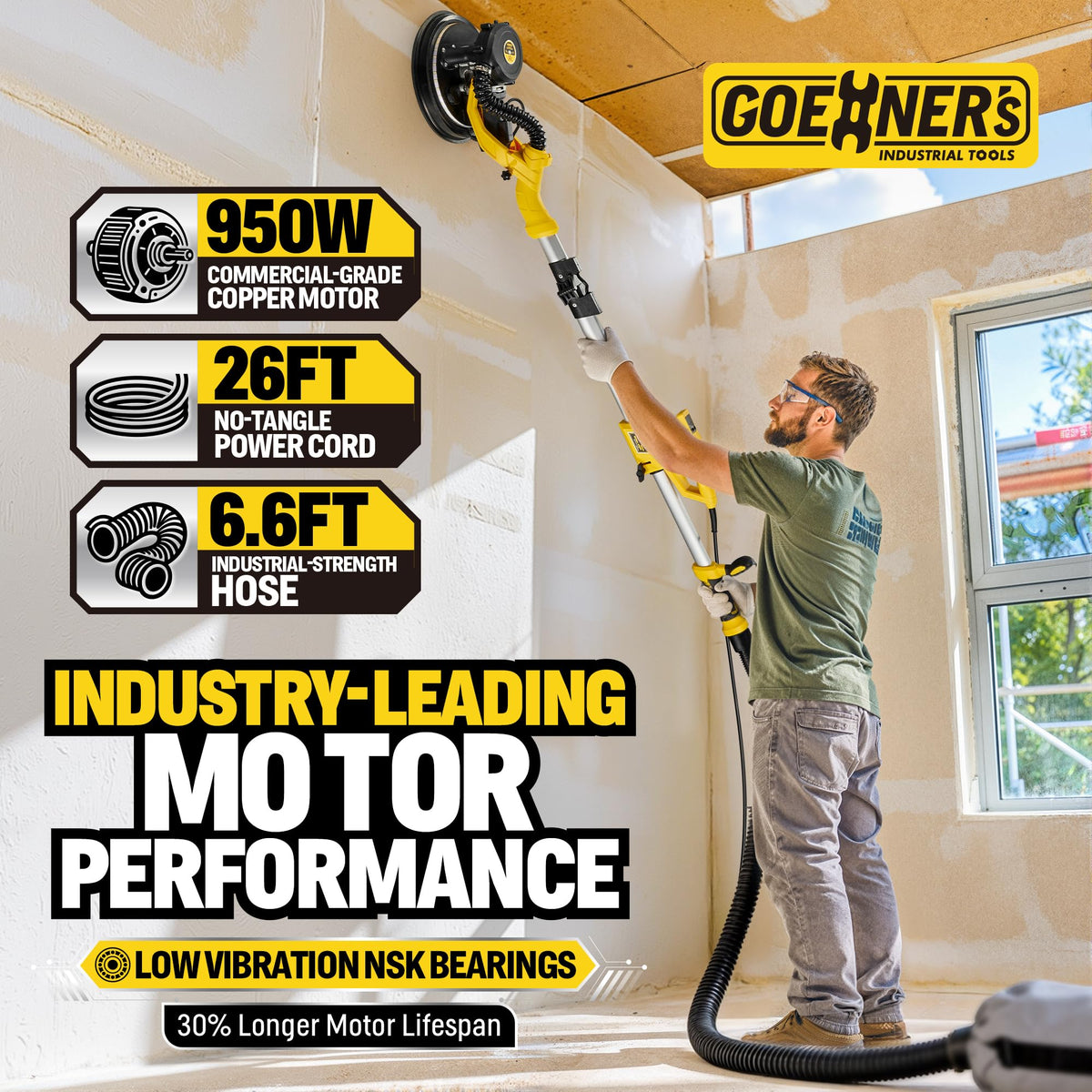 950W Electric Drywall Sander with Vacuum Dust Collector N4420