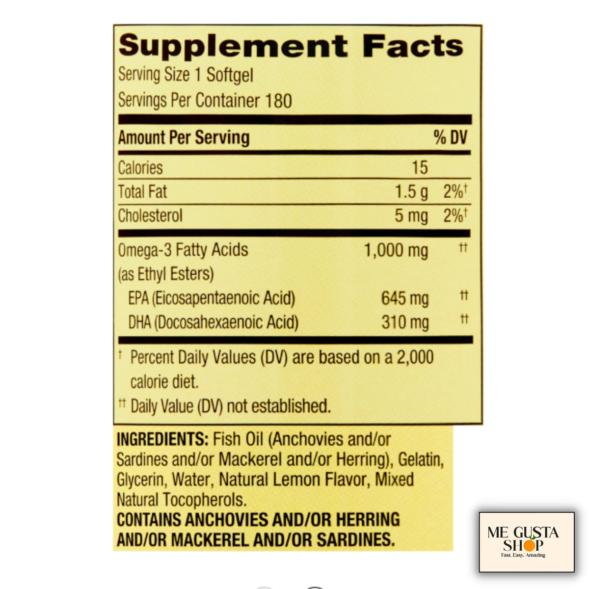Omega-3 Fish Oil Soft Gels 1000 mg 180 Count R39489