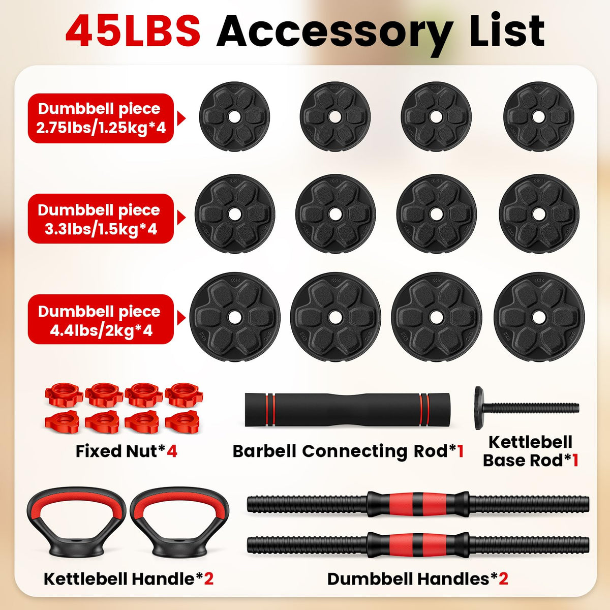 Adjustable 5-in-1 Dumbbell Set with Connector K920217