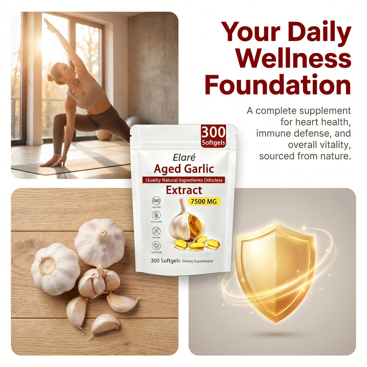 Odorless Organic Garlic Extract Capsules 300 Softgels Q491