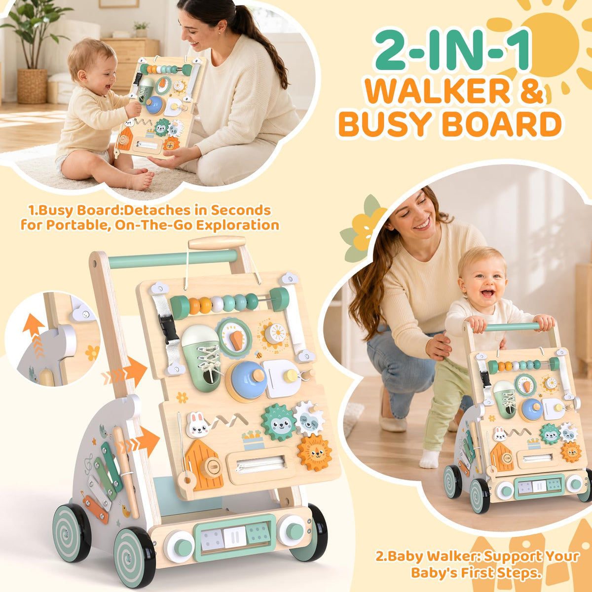 Wooden Baby Walker with Detachable Busy Board Z8478