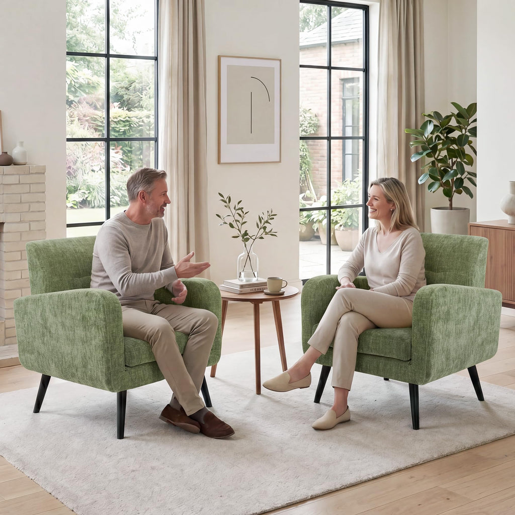 Olive Green Chenille Upholstered Accent Chairs Set of 2 D24352