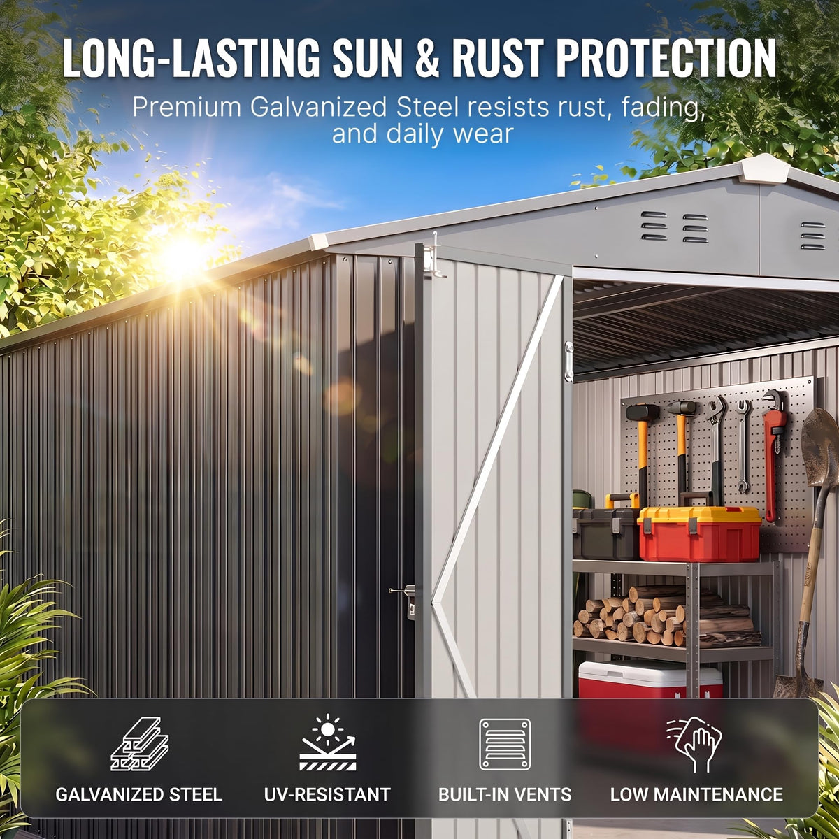 10x10 FT Metal Heavy-Duty Outdoor Storage Shed A326