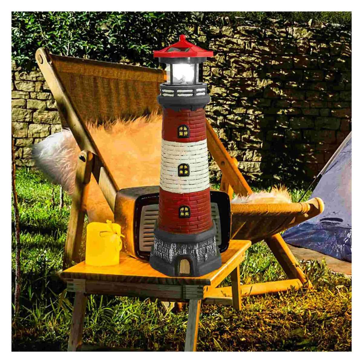 Solar Powered Lighthouse Rotating Beacon Red Resin H24252