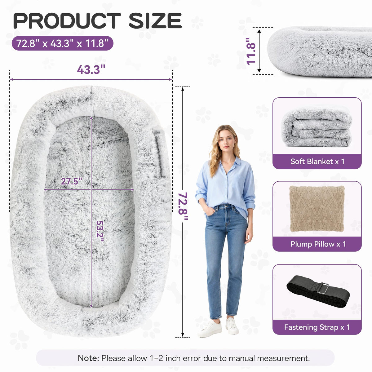 Grey Human Dog Bed 71''x45''x12'' B145078