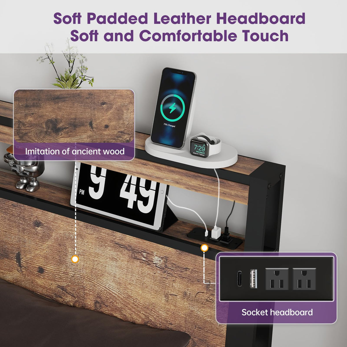 Queen Size Bed Frame with LED Light Headboard and 4 Storage Drawers O696