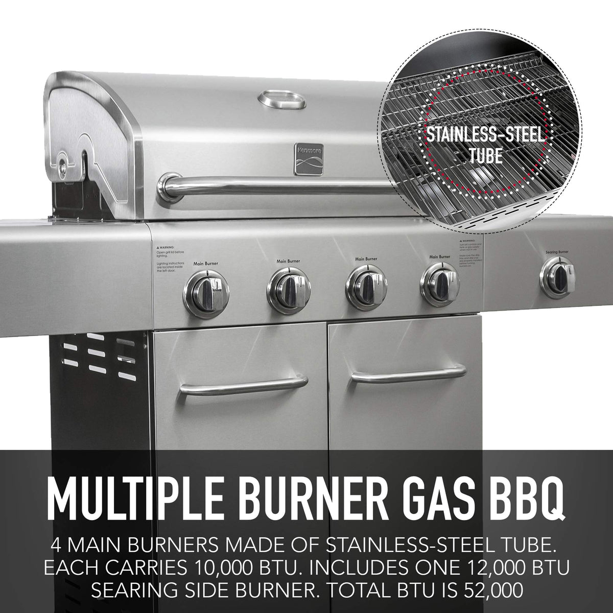 4-Burner Stainless Steel Propane Gas Grill with Side Burner G62683