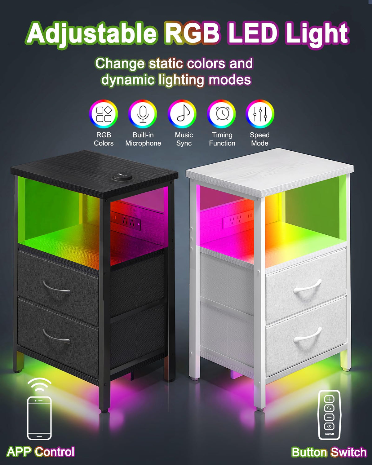 Black Smart Nightstand with Wireless Charging L186329